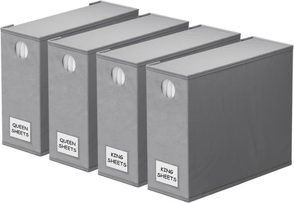 SpaceAid Bed Sheet Organizers - Foldable Linen Closet Storage | XL Queen & King Size, Gray