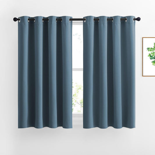NICETOWN Smoky Blue Blackout Curtains for Bedroom - Triple Weave Grommet Top Thermal Insulated Window Treatment Light Blocking Drapes for Cafe/Home Office, W46 x L54, Set of 2