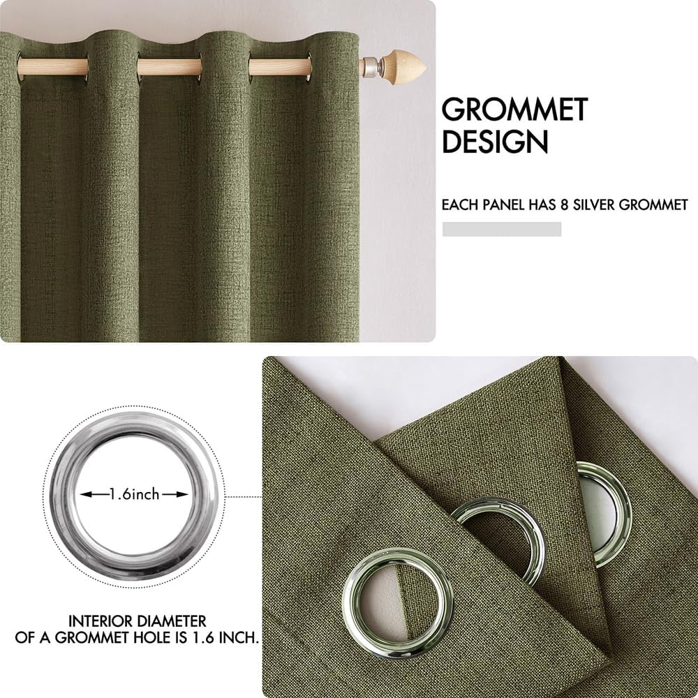 MIULEE Blackout Curtains - 100% Thermal Insulated Linen Texture Drapes | Light Olive Green, 52x72 Inch (2 Panels)