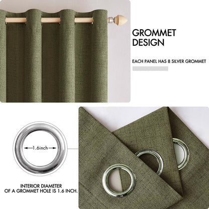 MIULEE Blackout Curtains - 100% Thermal Insulated Linen Texture Drapes | Light Olive Green, 52x72 Inch (2 Panels)