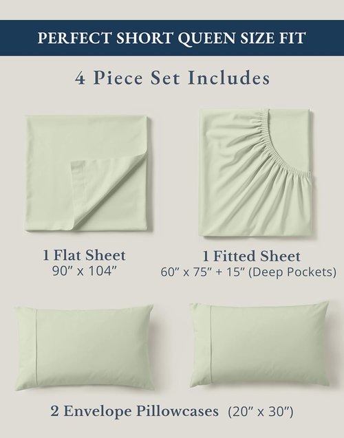 LANE LINEN 100% Organic Cotton Queen Sheet Set - Soft & Breathable Percale Weave, Deep Pocket, Hotel-Quality - Mineral