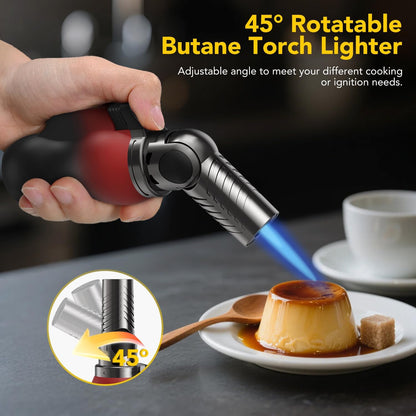 TBTeek Torch Lighter - Portable Kitchen Torch with 45° Rotatable Head & Adjustable Flame | Red-Black