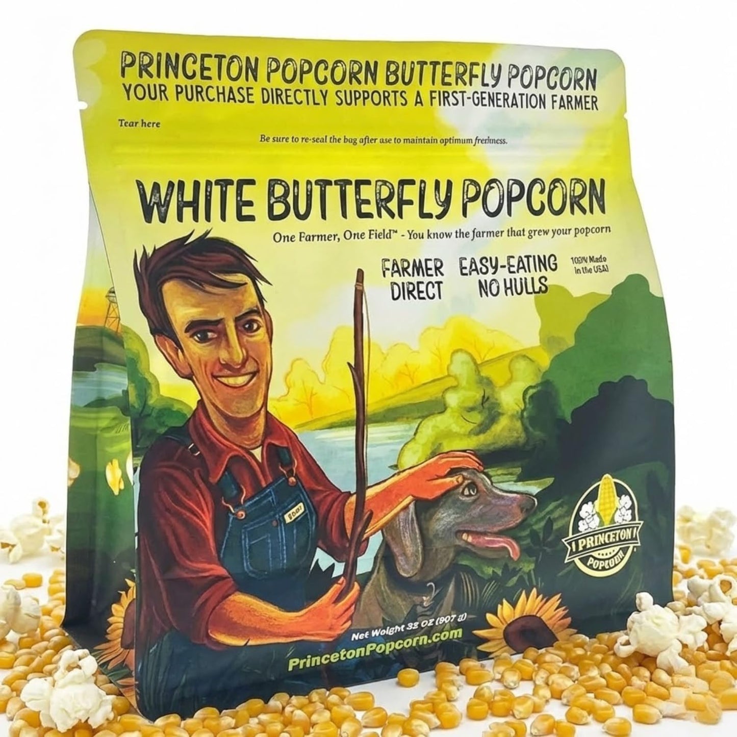 Princeton Farmer Bob's Baby White Popcorn Kernels - Tender Hulless 2lb Bag | Fresh & Delicious Flavor