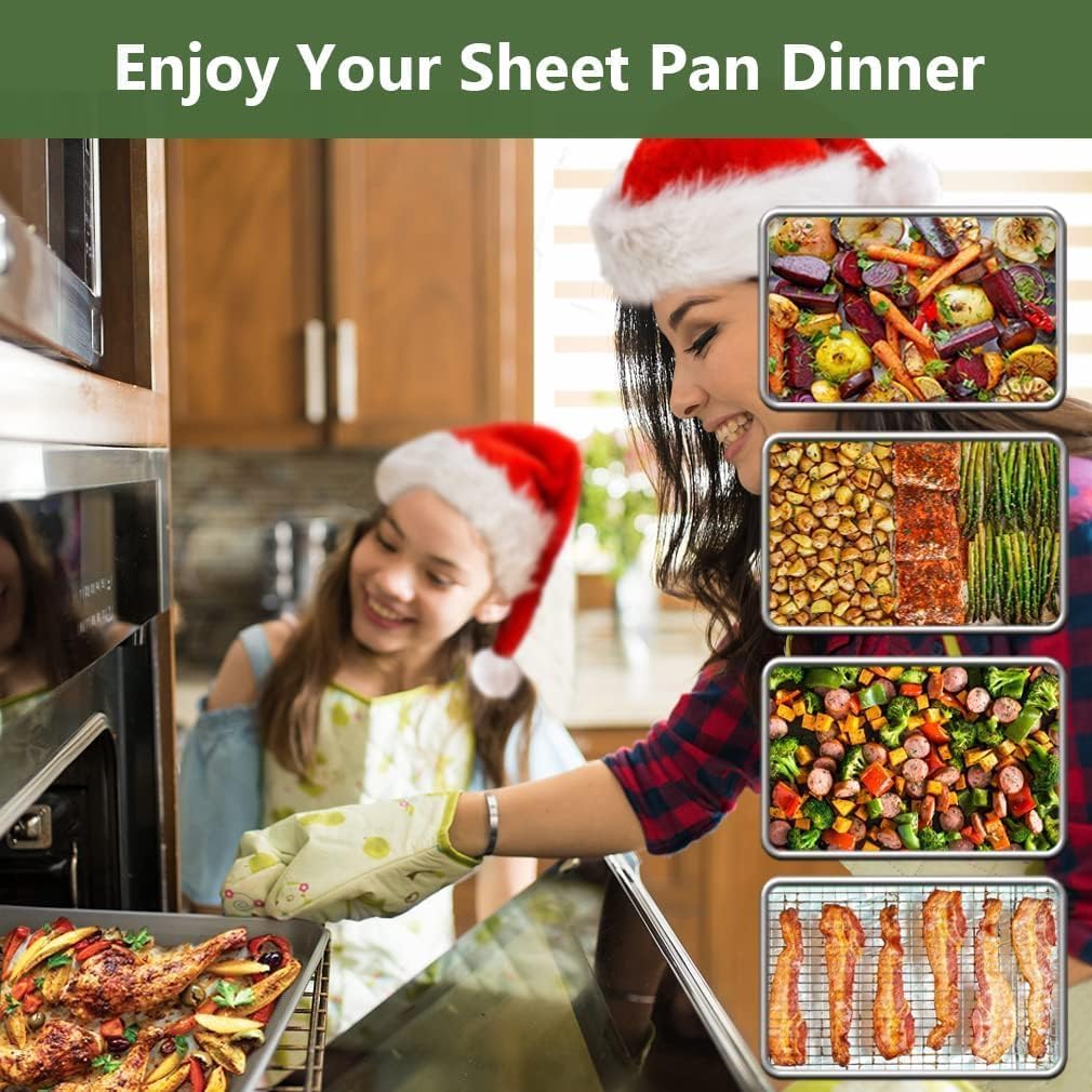 ROTTAY Half Sheet Pan Set - Stainless Steel Baking Sheet with Cooling Racks | Heavy Duty, Warp Resistant, 18 x 12 Inches