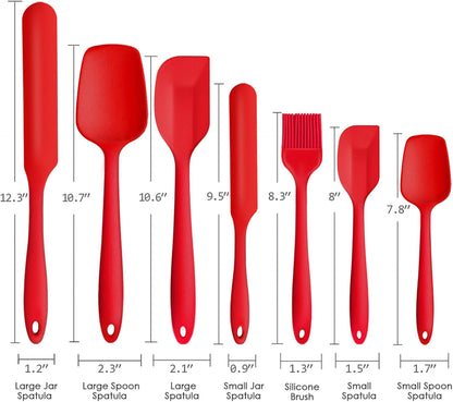 P&P CHEF Silicone Spatula Set - Heat-Resistant Kitchen Utensils for Non-Stick Cooking | 7-Piece Red Set