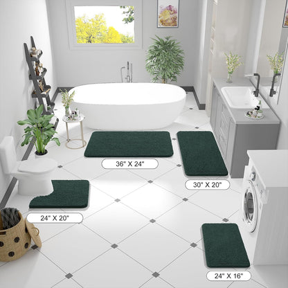 OLANLY Bathroom Runner Rugs - Soft Absorbent Chenille with Rubber Backing | 47x17 Inches, Blackish Green