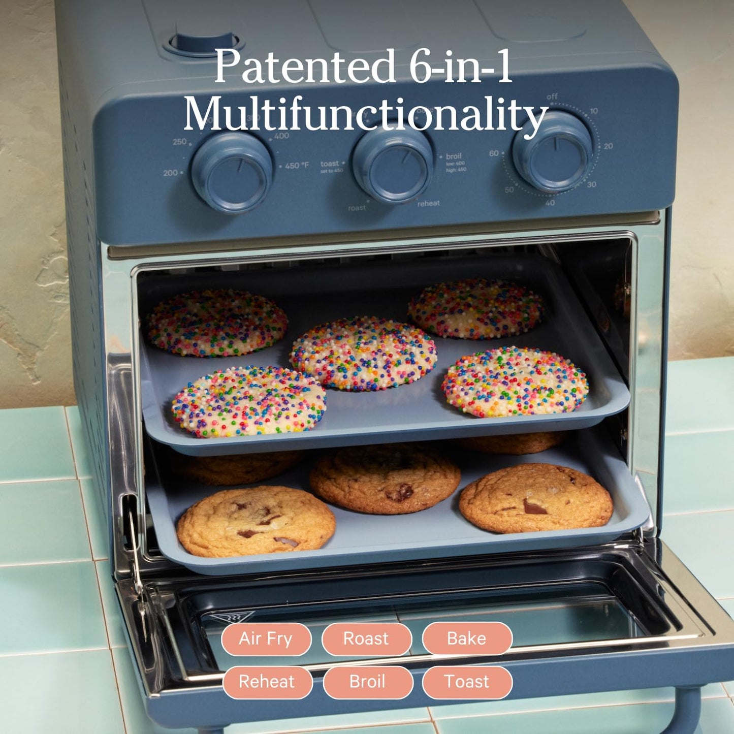 Our Place Wonder Oven Essentials Kit - Extra Air Fryer Basket & Nonstick Bake Pan | Eco-Friendly, Oven Safe | Blue Salt