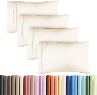 King Pillow Cases Set of 4 - Ultra Soft Hotel Quality Covers | Cozy, Wrinkle-Free & Fade Resistant - Off White