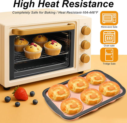 Skiennix Silicone Muffin Pan - 6 Cup Nonstick Baking Molds | BPA-Free & Easy Release, Dishwasher Safe