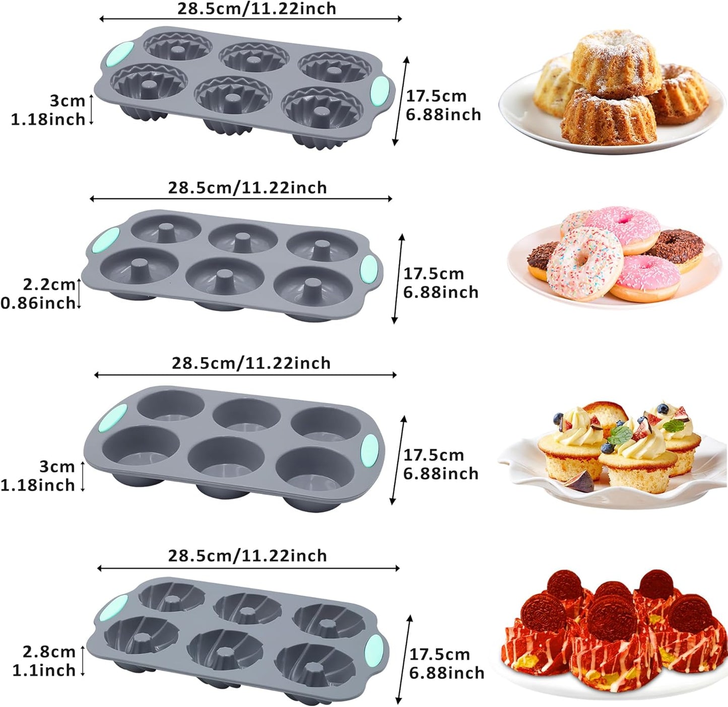 Tongjude Silicone Donut Pans - 8-Piece Nonstick Baking Set | Heat Resistant & Dishwasher Safe, Grey
