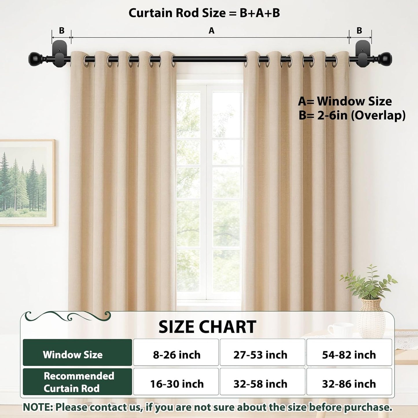 USFOOK No Drill Curtain Rods - 48 to 84 Inches | 5/8 Inch Adhesive Drapery Rods with Round Finials