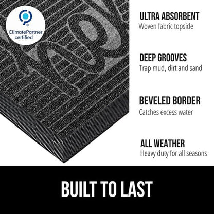 GORILLA GRIP 100% Waterproof Doormat - All-Season WeatherMAX, 35x23, Natural Rubber, Easy Clean, Charcoal
