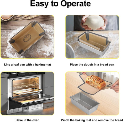 Skiennix Silicone Bread Loaf Pan Liners - Nonstick & Reusable Baking Mats | 9x5 Inch, Black & Gray