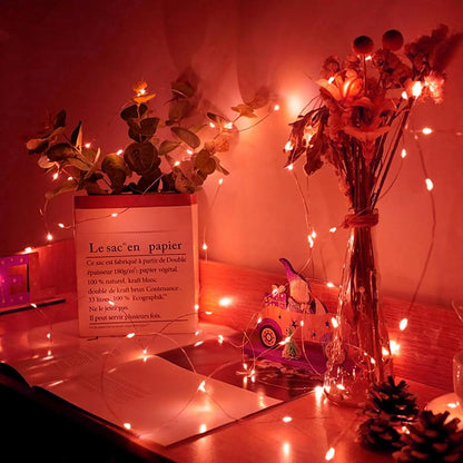 Skiennix 20 LED Red Fairy String Lights - 7Ft Waterproof Twinkle Lights for Parties & Holidays