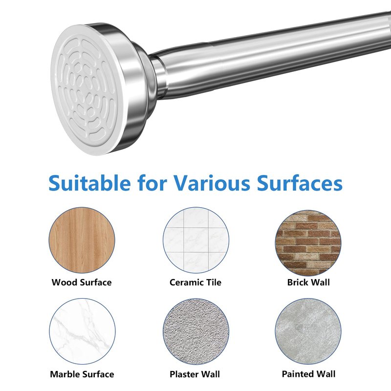 Umimile Shower Curtain Rod, 1 Inch Diameter Adjustable Spring Tension Curtain Rod, 304 Stainless Steel Shower Rod for Bathroom, Windows, Never Rust Non-Slip (Stainless Steel, 50-86”)