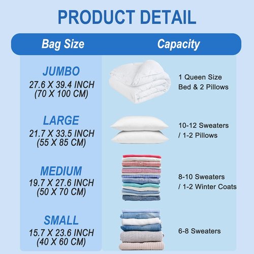 Fygrip Vacuum Storage Bags - Space-Saving Jumbo Seal Bags with Hand Pump for Clothing & Travel | 10-Pack