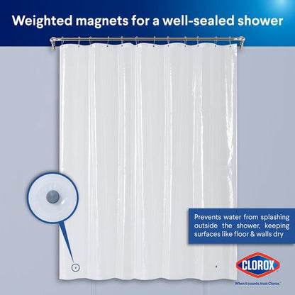 Clorox Shower Curtain Liner, Premium Lightweight Flexible Waterproof 3g PEVA for Bathroom with Weighted Magnets, Standard Size 70" x 72", Clear 1 Pack