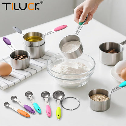 TILUCK Stainless Steel Measuring Cups and Spoons Set - Essential Kitchen Utensils for Cooking & Baking (10-Piece)