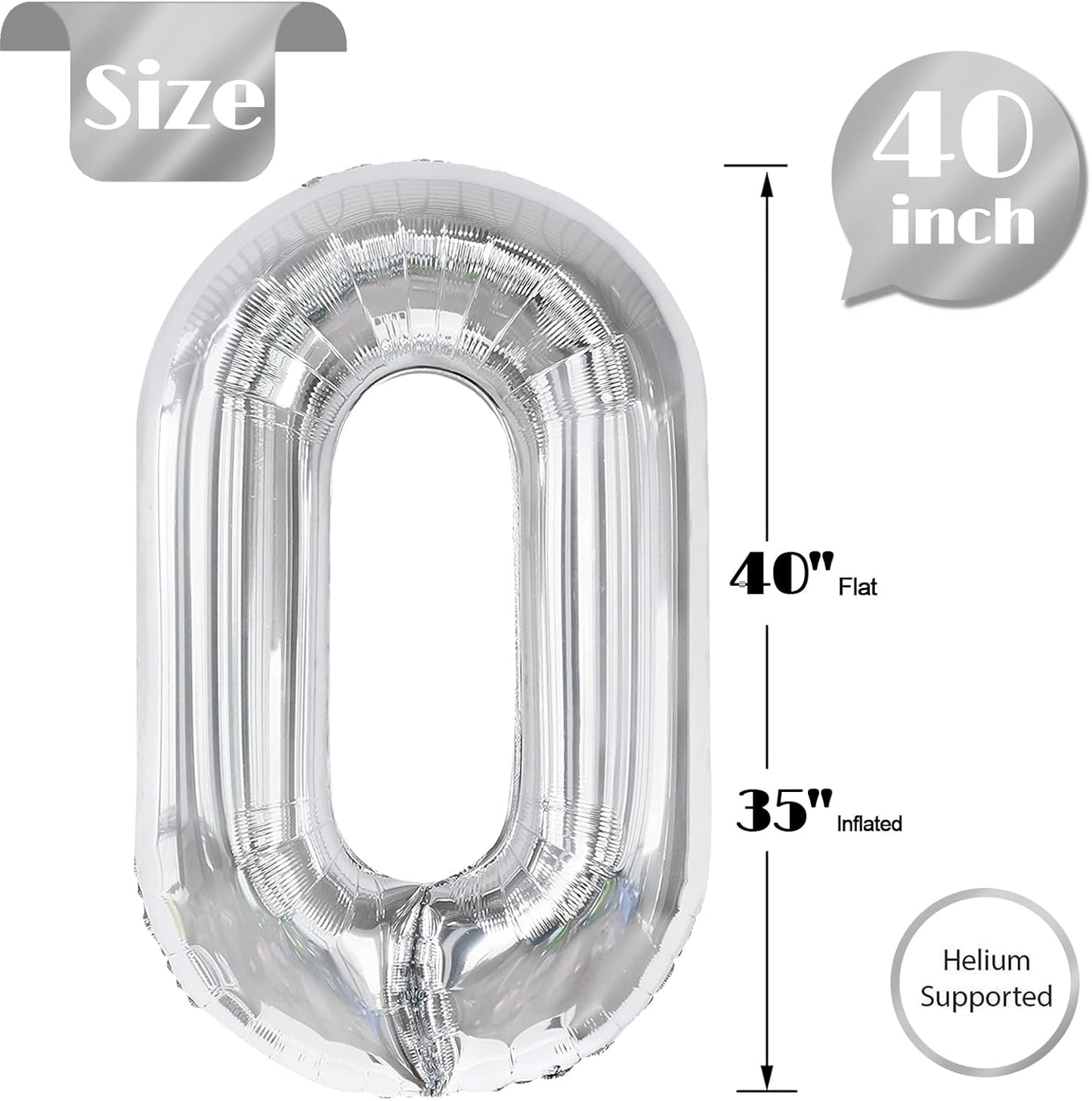 Silver Number Balloon - 40 Inch 0 Balloon for Birthday Decorations | Elegant Silver Party Supplies