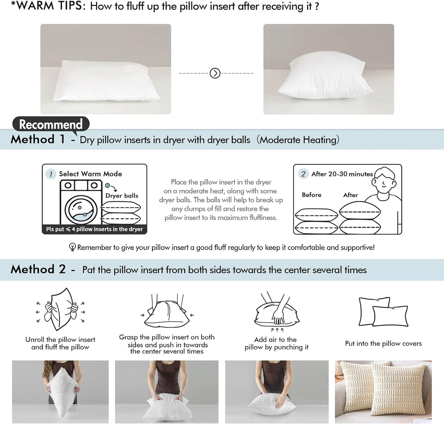 MIULEE Throw Pillow Inserts - Pack of 2 | 18x18 Inch | 100% Virgin Fiber Filling for Bed & Couch