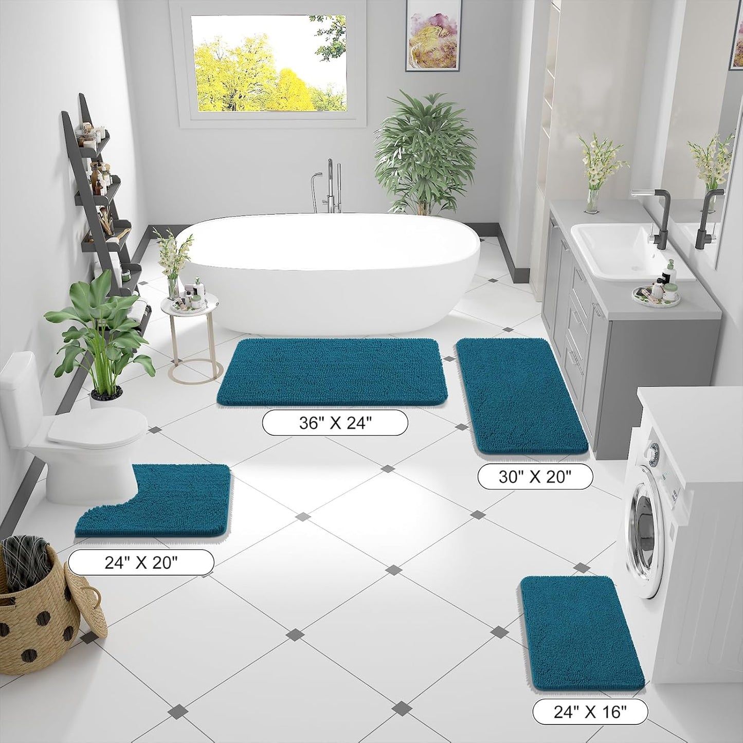 OLANLY Bathroom Rugs - Extra Soft Chenille Bath Mats | Quick-Dry, Machine Washable, 59x20, Peacock Blue