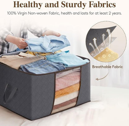 Lifewit 90L Clothes Storage Bins - 4 Pack Foldable Bags with Zippers & Clear Window for Easy Organization