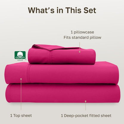 California Design Den Twin XL Cotton Sheet Set - 100% Long Staple Cotton, 400 Thread Count, Silky Sateen - Hot Pink