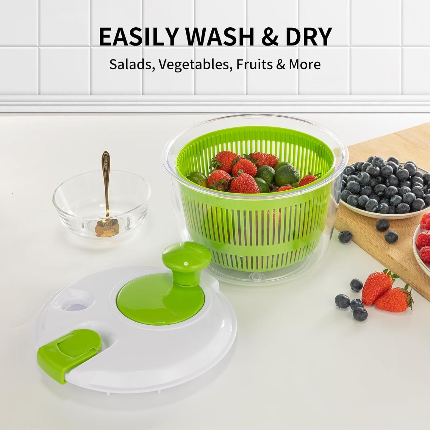 Skiennix Salad Spinner - 3 QT Fruit and Vegetable Washer with Bowl & Mesh Basket for Easy Drying