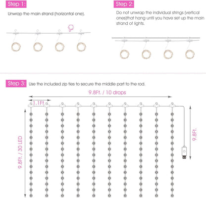 Minetom 300 LED Dimmable Fairy Curtain Lights - Remote & Timer, 8 Modes, USB Powered, Pink Indoor Decor