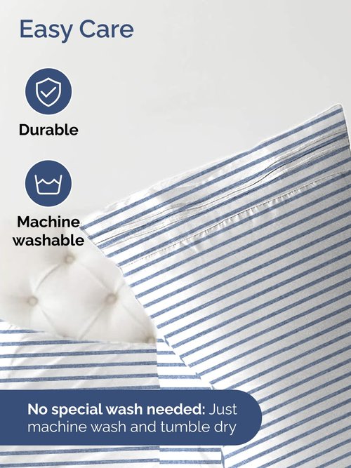 Extra Deep Twin Fitted Sheet - Hotel Luxury Single Fitted Sheet Only - Easily Fits 18 inch to 24 inch Mattress - Ultra Soft, Wrinkle Free with Extra Deep Pockets - Breathable & Comfy - Blue Stripes