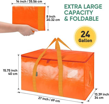 BALEINE 6-Pack Oversized Moving Bags - Heavy-Duty Storage Totes with Reinforced Handles | Orange