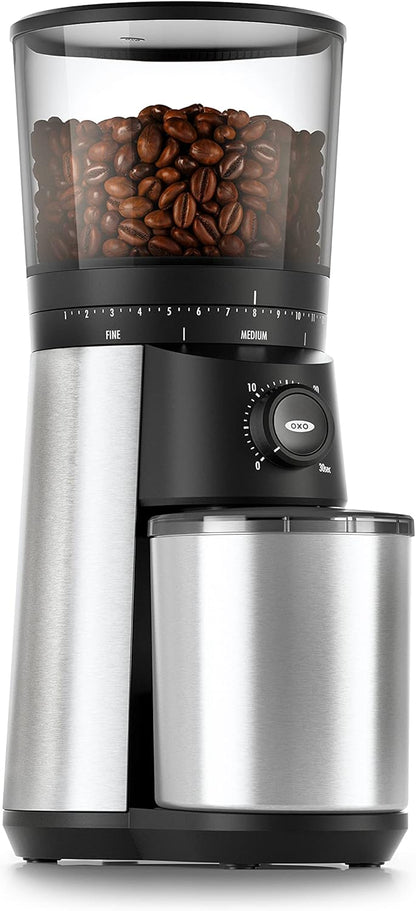OXO Brew Conical Burr Coffee Grinder - One-Touch Automatic Grind with Stainless Steel Burrs - Silver Finish