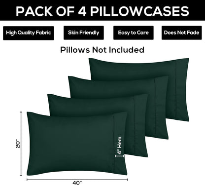 Utopia Bedding Queen Pillow Cases - 4 Pack Soft Brushed Microfiber | Fade Resistant 20 x 30 Inches (Emerald)