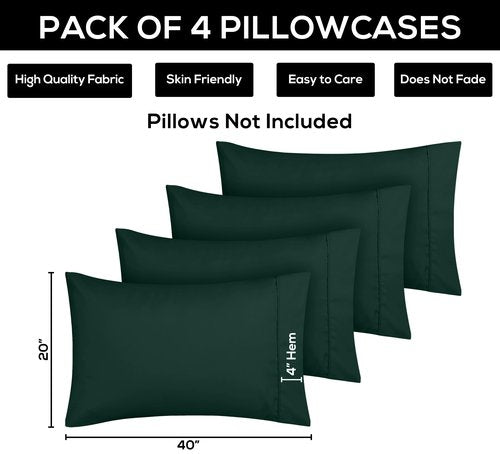 Utopia Bedding Standard Pillow Cases - 4 Pack - Envelope Closure - Soft Brushed Microfiber Fabric - Shrinkage and Fade Resistant Pillow Covers Standard Size 20 X 26 Inches (Standard, Emerald)