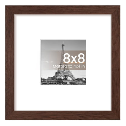 upsimples 8x8 Picture Frame, Display Pictures 4x4 with Mat or 8 x 8 Without, Wall Hanging Photo Frames, Brown, 1 Pack