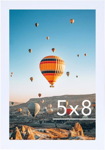 JCJMY 5x8 Picture Frame - White Wall Mount & Tabletop Display | Shatter-Resistant Plexiglass