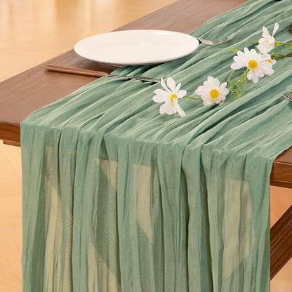 Socomi Cheesecloth Table Runner - 15pcs Sage Green Boho Rustic 120-Inch for Weddings & Home Decor