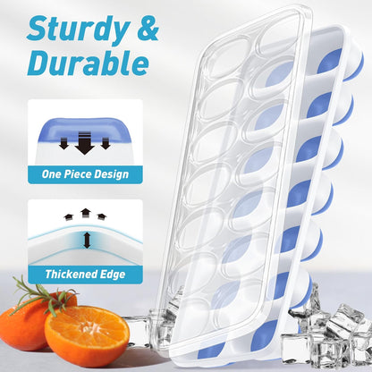 Skiennix Ice Cube Tray - Durable Stackable 4-Pack with Removable Lids | Easy-Release Plastic & Silicone for Cocktails