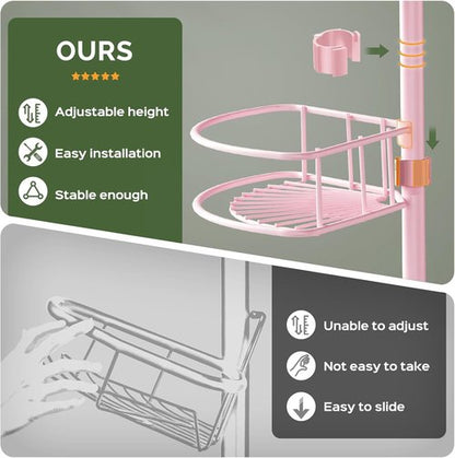 HAMITOR Corner Shower Caddy - 4-Tier Rust-Resistant Bathroom Organizer | Adjustable 47-121 Inch - No-Drill Installation - Space-Saving Pink Shelves