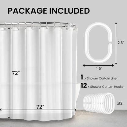 LiBa Bathroom Shower Curtain - Waterproof Plastic Shower Curtain Premium PEVA Non-Toxic with Rust Proof Grommets White 10G Heavy Duty Bathroom Accessories 72x72 (Pack of 2)