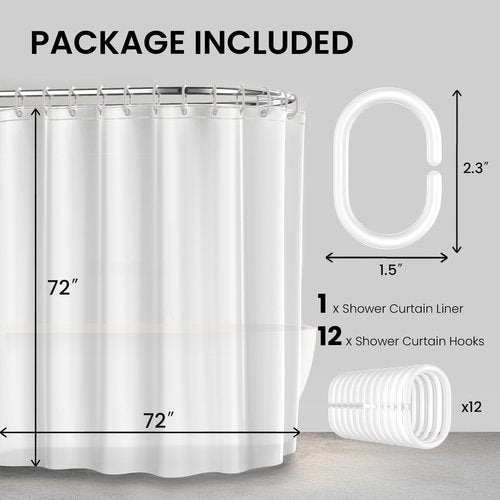 LiBa Bathroom Shower Curtain - Waterproof Plastic Shower Curtain Premium PEVA Non-Toxic with Rust Proof Grommets White 10G Heavy Duty Bathroom Accessories 72x72