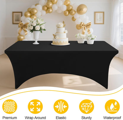 Smiry Spandex Table Cloth - 2 Pack Elastic Fitted Stretch Covers | Washable & Wrinkle-Free, Black 4FT