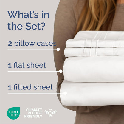 Queen Size 4-Piece Sheet Set | Skiennix Comfy Cooling Bed Sheets - Luxury Hotel Quality - Deep Pockets, Soft & Wrinkle-Free - Antique White