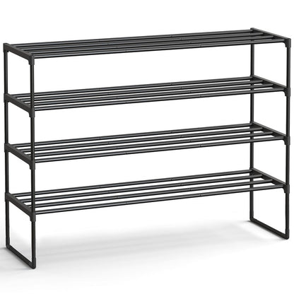SONGMICS Shoe Rack, 4-Tier Shoe Organizer, Metal Storage Shelf, Upright or Upside Down, for 25-30 Pairs, Stackable, for Entryway, 11.8 x 46.1 x 28.4 Inches, Black ULSA034B01