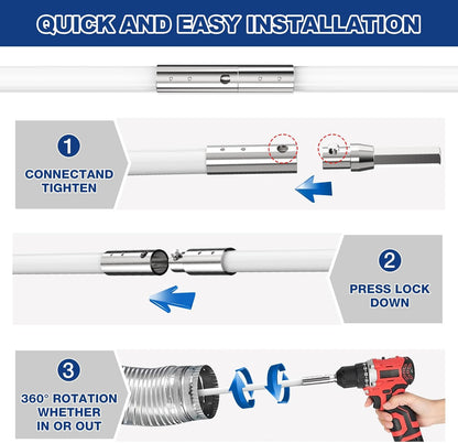 PetOde Dryer Vent Cleaner Kit - 32 Feet Flexible Brush with Quick Snap Drill Attachment for Effective Cleaning