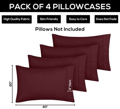 Utopia Bedding King Pillow Cases - 4 Pack - Envelope Closure - Soft Brushed Microfiber Fabric - Shrinkage and Fade Resistant Pillow Covers King Size 20 X 40 Inches (King, Burgundy)