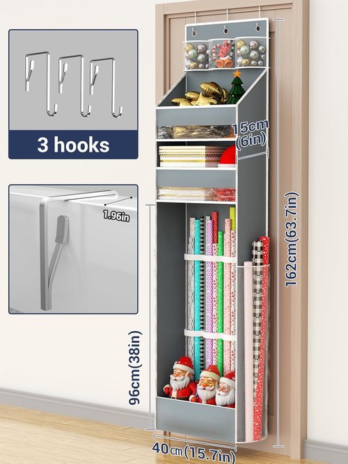 Gift Wrapping Paper Storage by [Brand Name] - Christmas Wrapper Bag Organizer for Closet | Grey