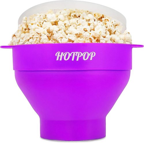 Hotpop Microwave Popcorn Popper - BPA-Free Silicone Maker, Collapsible Bowl | Available in 20 Colors (Purple)