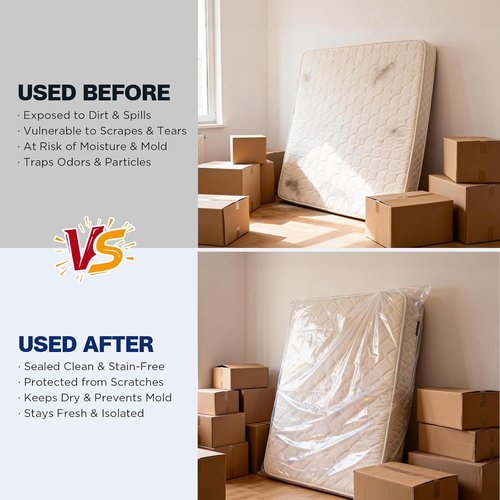 Mattress Bags - 2 Pack Heavy Duty Waterproof & Tear-Resistant Covers for King/Queen Size - 107" x 78" x 14"