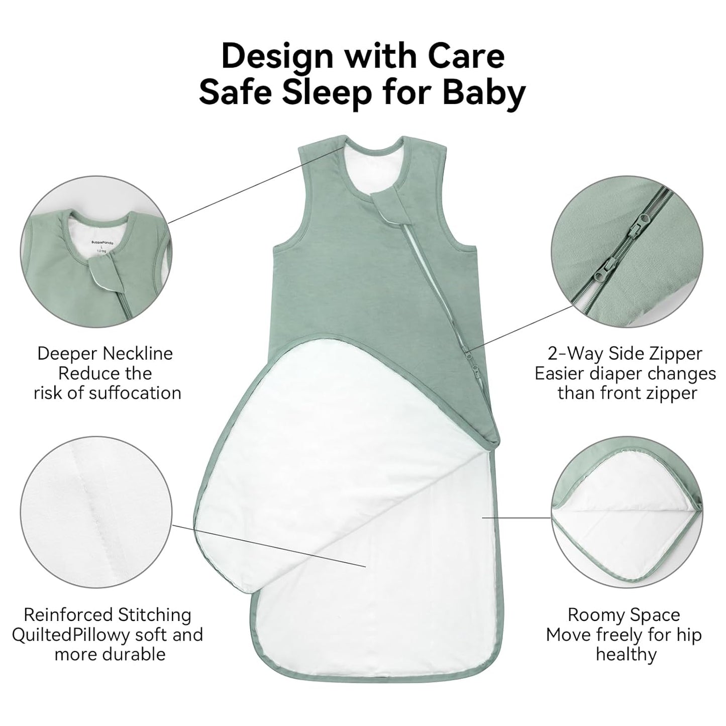 BubblePanda Bamboo Sleep Sack - Soft & Lightweight 0.5 Tog for Toddlers 18-24 Months | 2-Way Zipper Design